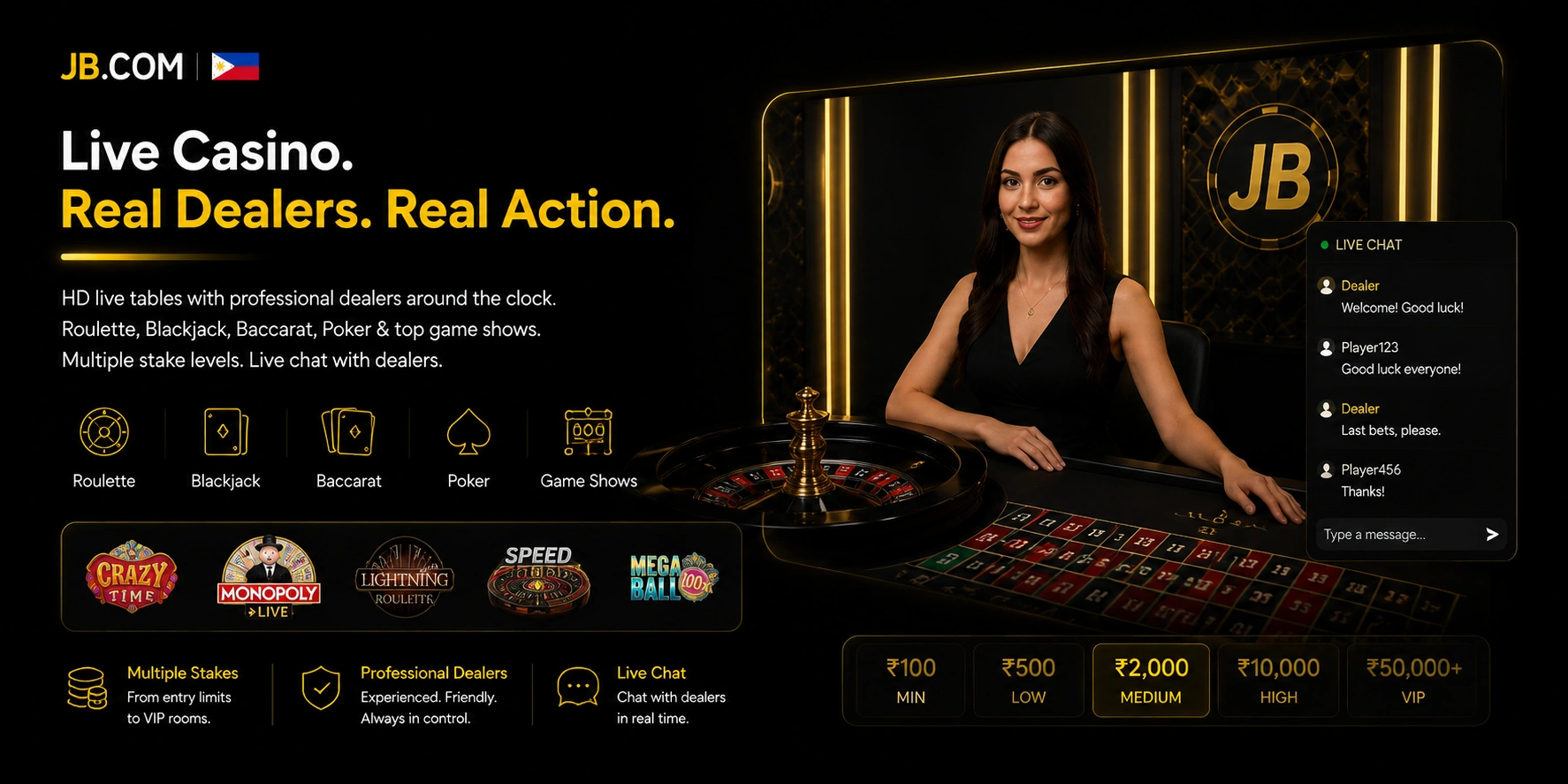 JB.COM Philippines live casino dealer blackjack poker chat