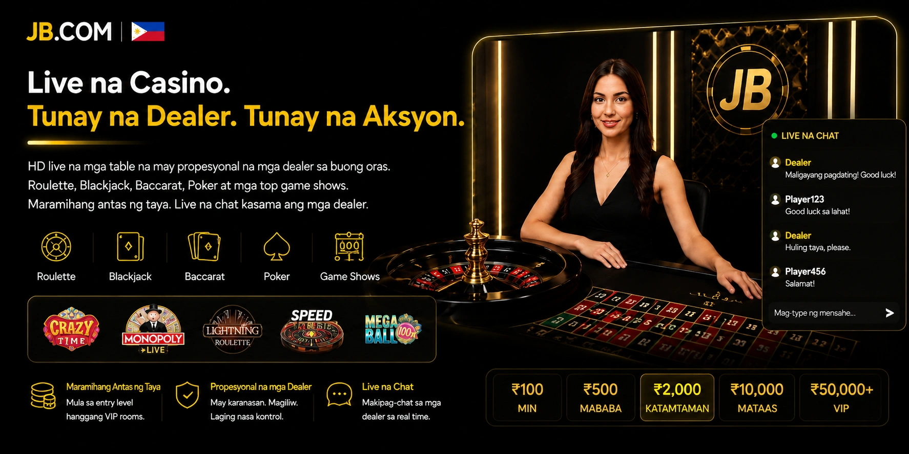JB.COM live casino dealer roulette blackjack chat at taya